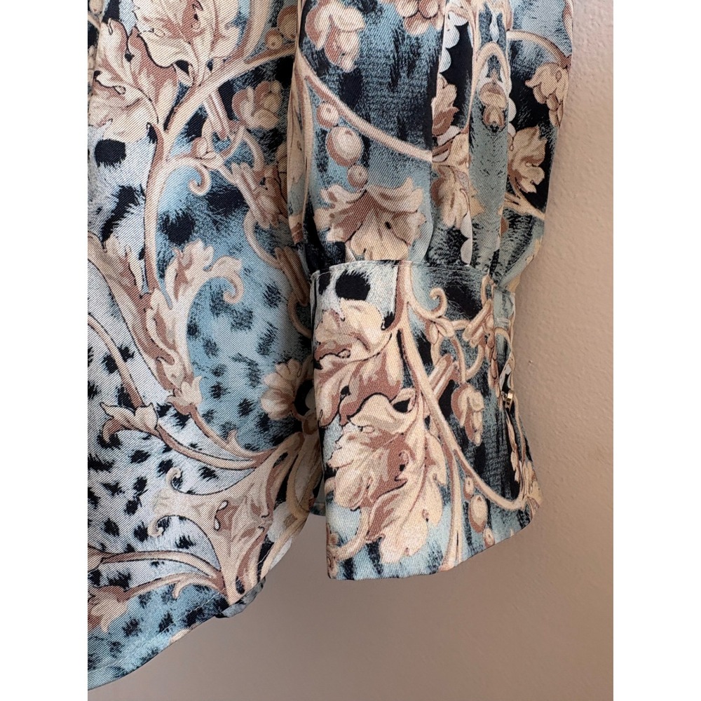 Chicos Mixed Leopard Baroque Print Button Down Shirt Blue Tan Size 3 XL 16/18 - Picture 7 of 8
